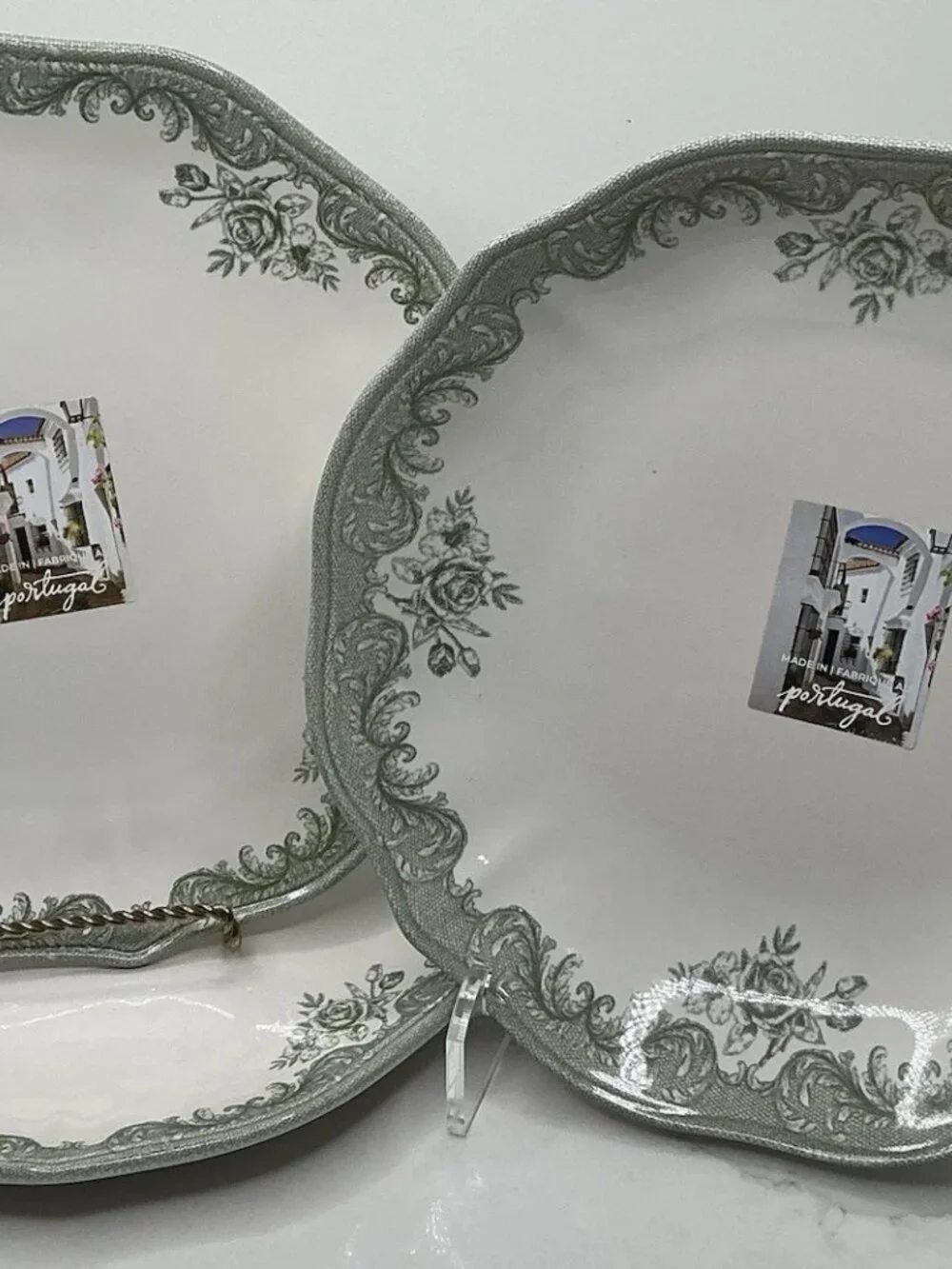 4 Matceramica Stoneware Salad Plates Green Rose Shaped 8.5” From Portugal New